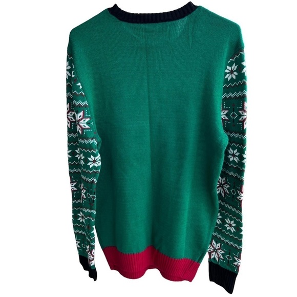 Santa Thumbs Up Cheers Beer Ugly Christmas Sweater Fair Isle Long Sleeve Med NWT - Picture 3 of 8